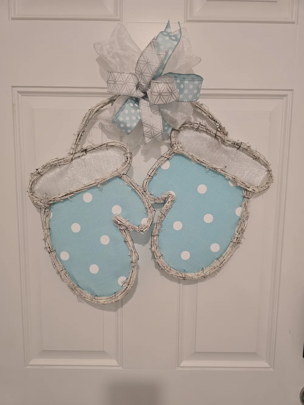 Polka Dot Blue Winter Mitten Door Hanger